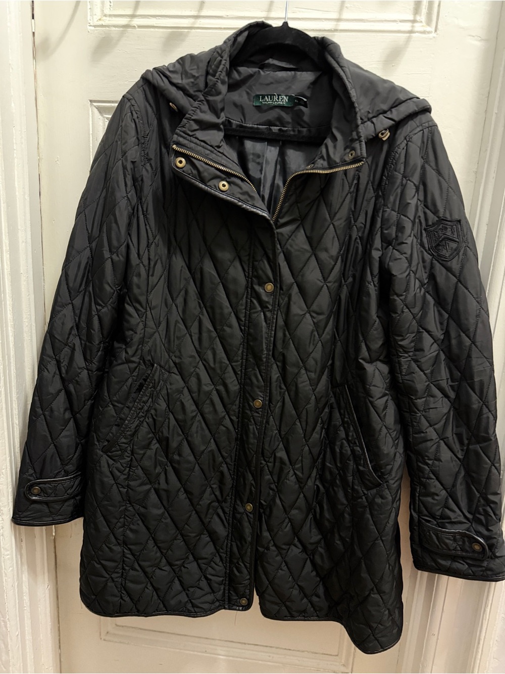 Lauren Ralph Lauren Black Diamond Quilted Hooded Jacket Coat - Size XL